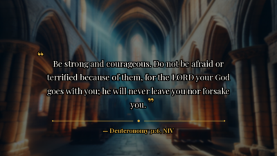 BE STRONG AND COURAGEOUS: Deuteronomy 31:6 - Bible verse image