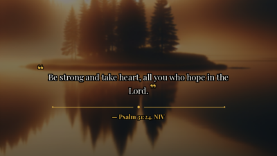 Be Strong and Take Heart: Psalm 31:24 - Bible verse image